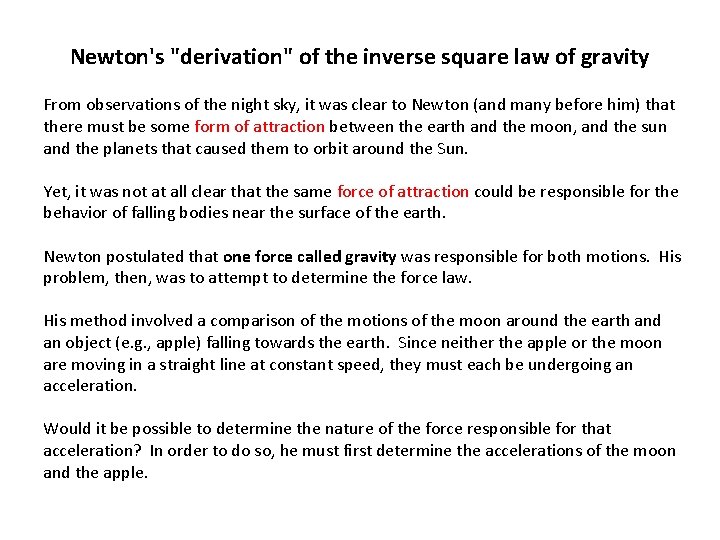 Newton's "derivation" of the inverse square law of gravity From observations of the night