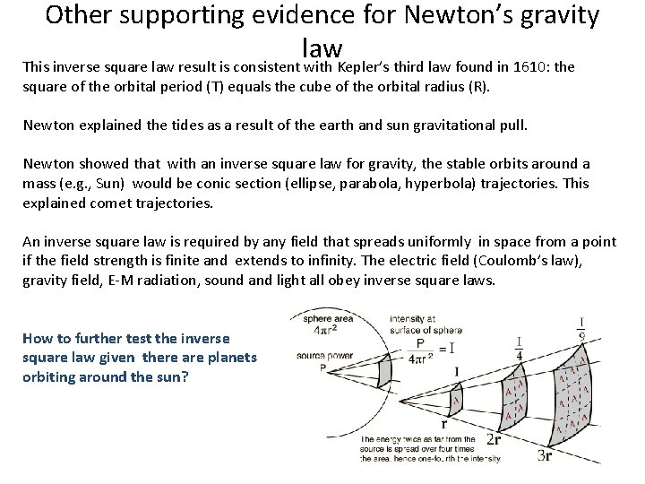 Other supporting evidence for Newton’s gravity law This inverse square law result is consistent