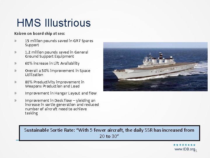 HMS Illustrious Kaizen on board ship at sea: » 15 million pounds saved in