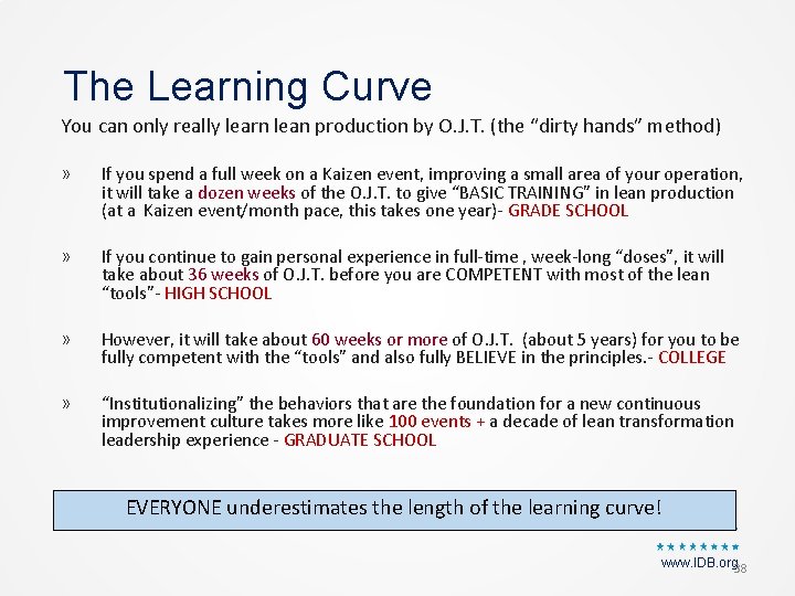 The Learning Curve You can only really learn lean production by O. J. T.