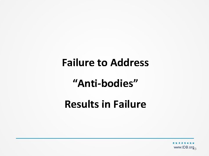 Failure to Address “Anti-bodies” Results in Failure www. IDB. org 43 