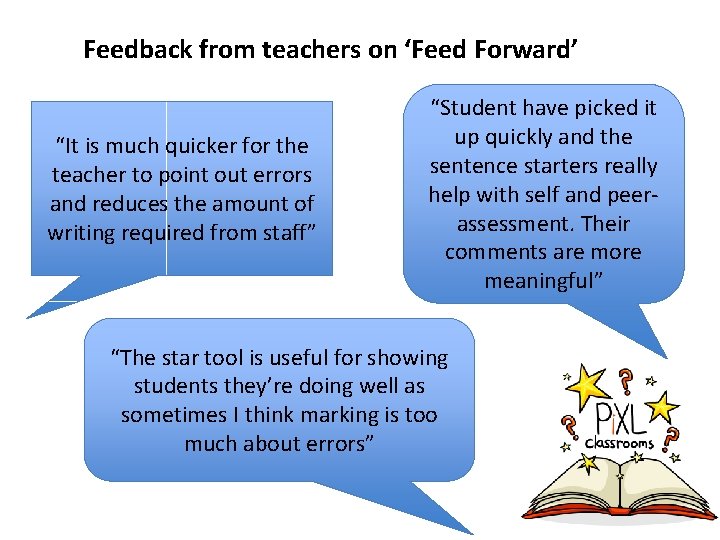 Feedback from teachers on ‘Feed Forward’ “It is much quicker for the teacher to