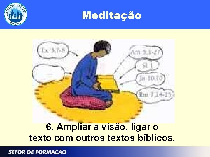 Meditação 6. Ampliar a visão, ligar o texto com outros textos bíblicos. 