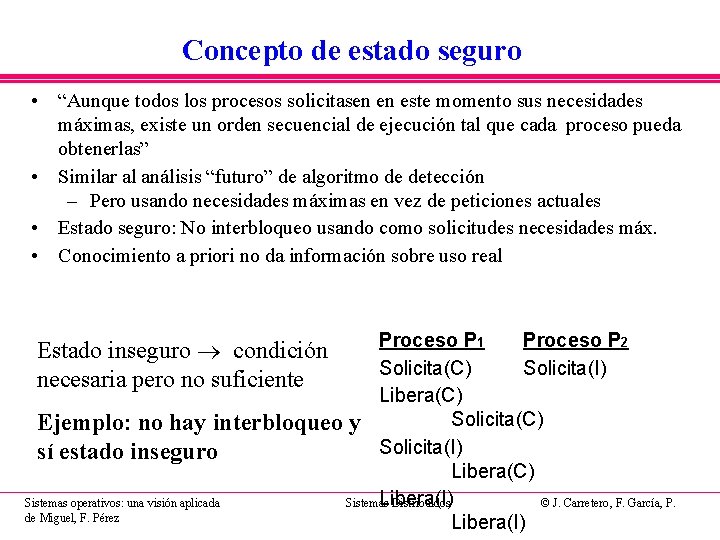 Concepto de estado seguro • “Aunque todos los procesos solicitasen en este momento sus Concepto de estado seguro • “Aunque todos los procesos solicitasen en este momento sus