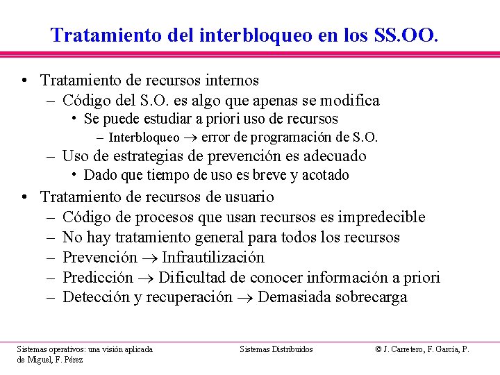 Tratamiento del interbloqueo en los SS. OO. • Tratamiento de recursos internos – Código Tratamiento del interbloqueo en los SS. OO. • Tratamiento de recursos internos – Código