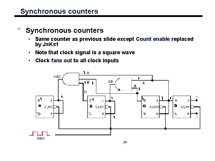 Synchronous counters ° Synchronous counters • Same counter as previous slide except Count enable