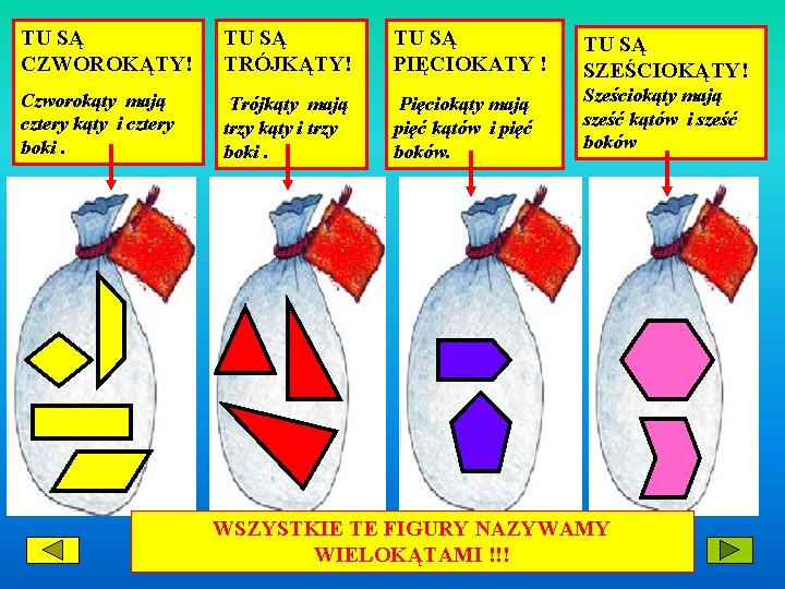 TU SĄ CZWOROKĄTY! TU SĄ TRÓJKĄTY! TU SĄ PIĘCIOKATY ! TU SĄ SZEŚCIOKĄTY! Czworokąty