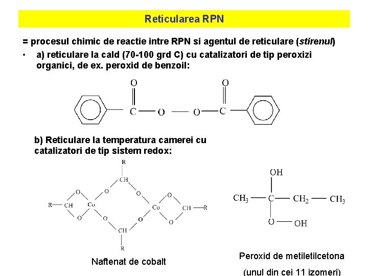 Reticularea RPN = procesul chimic de reactie intre RPN si agentul de reticulare (stirenul)