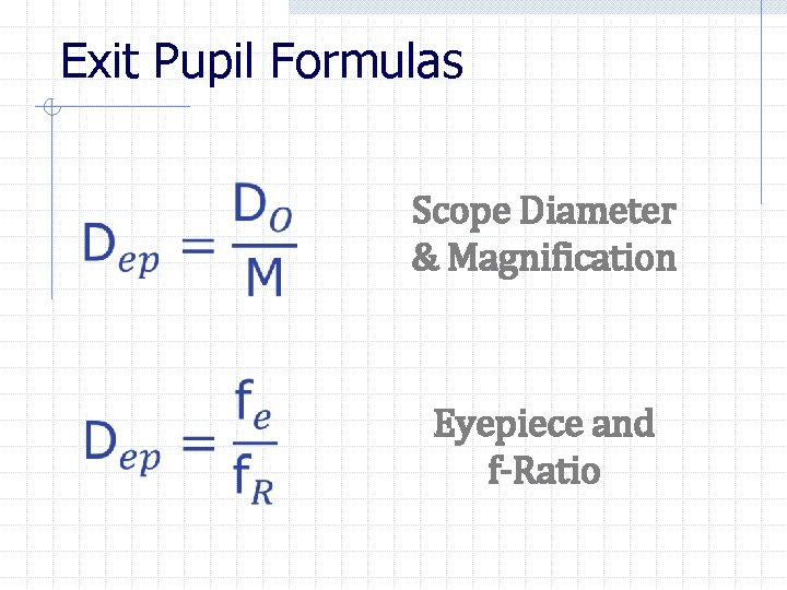 Exit Pupil Formulas Scope Diameter & Magnification Eyepiece and f-Ratio 