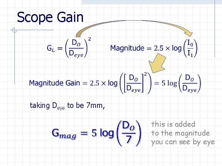 Scope Gain taking Deye to be 7 mm, this is added to the magnitude