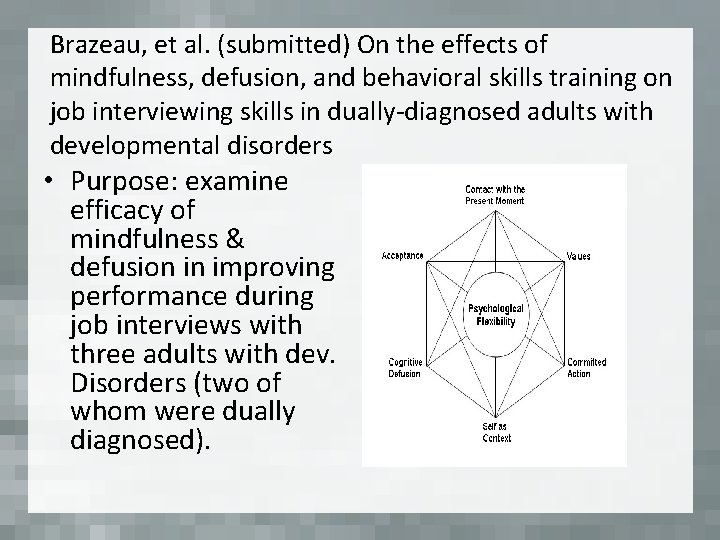 Brazeau, et al. (submitted) On the effects of mindfulness, defusion, and behavioral skills training