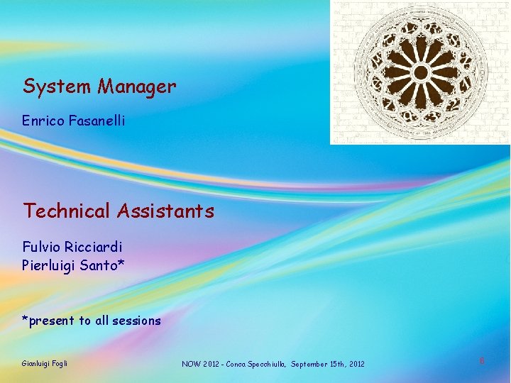 System Manager Calcolo Enrico Fasanelli Technical Assistants Fulvio Ricciardi Pierluigi Santo* *present to all