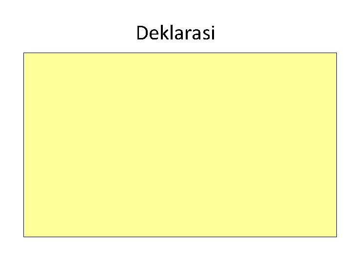 Deklarasi DEKLARASI { Nama tipe, hanya untuk tipe yang bukan tipe dasar } type