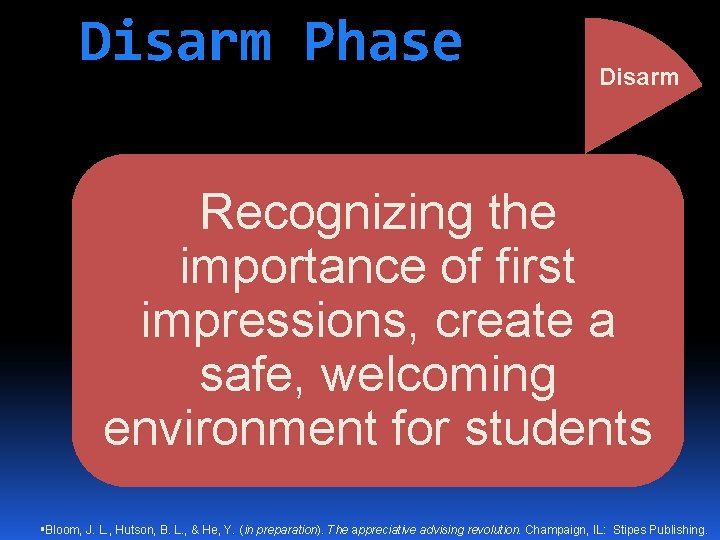 Disarm Phase Disarm Recognizing the importance of first impressions, create a safe, welcoming environment