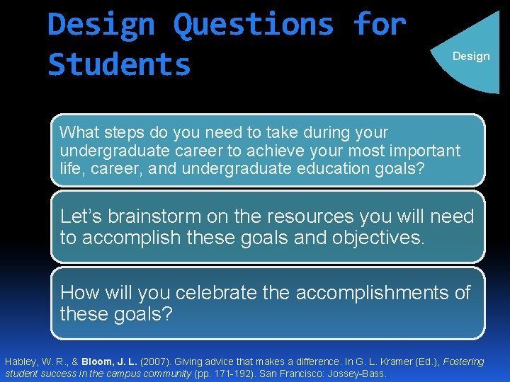 Design Questions for Students Design What steps do you need to take during your