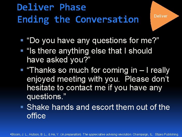 Deliver Phase Ending the Conversation Deliver “Do you have any questions for me? ”