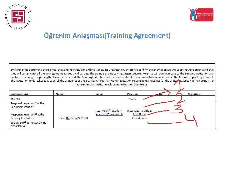 Öğrenim Anlaşması(Training Agreement) 