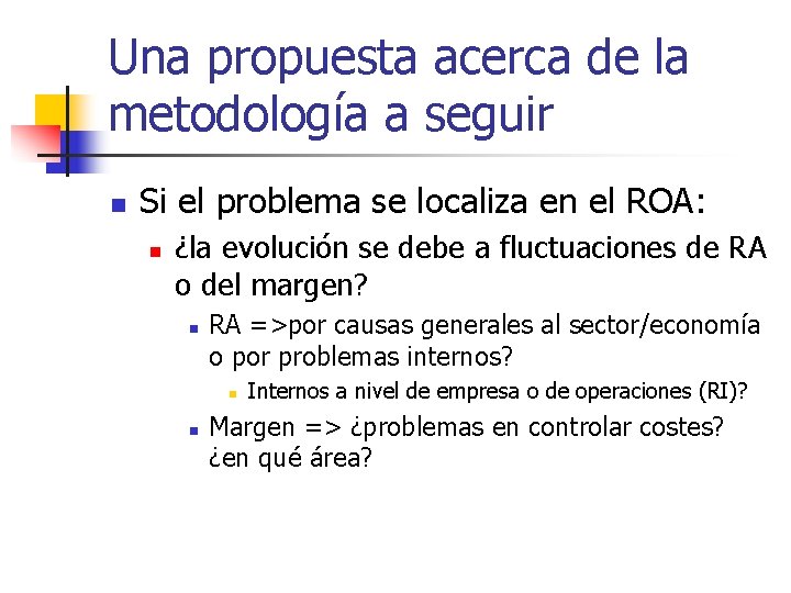 Una propuesta acerca de la metodología a seguir n Si el problema se localiza