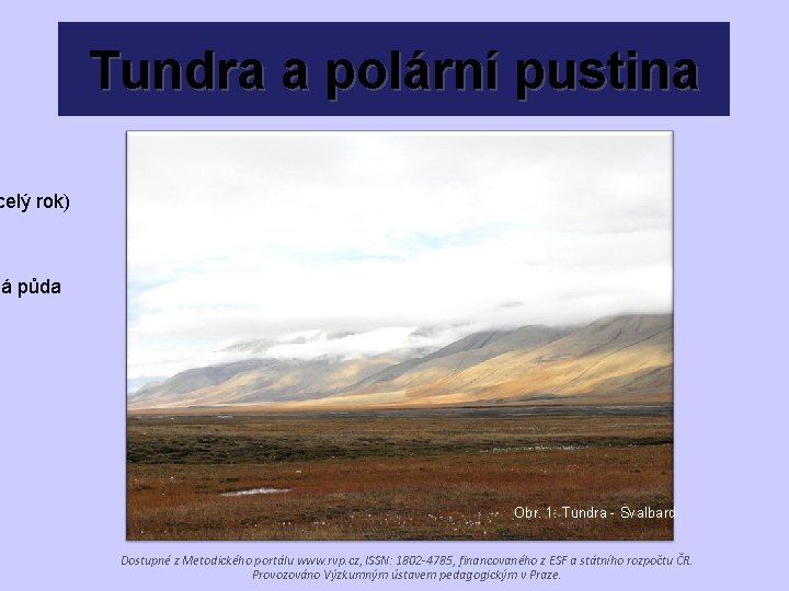 Tundra a polární pustina celý rok) lá půda Obr. 1: Tundra - Svalbard Dostupné