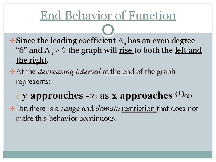 End Behavior of Function v Since the leading coefficient An has an even degree