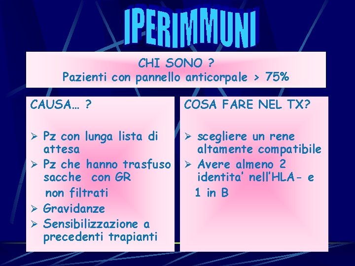 CHI SONO ? Pazienti con pannello anticorpale > 75% CAUSA… ? COSA FARE NEL CHI SONO ? Pazienti con pannello anticorpale > 75% CAUSA… ? COSA FARE NEL