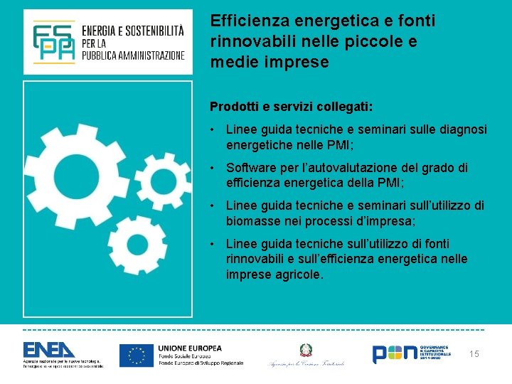 Efficienza energetica e fonti rinnovabili nelle piccole e medie imprese Prodotti e servizi collegati: