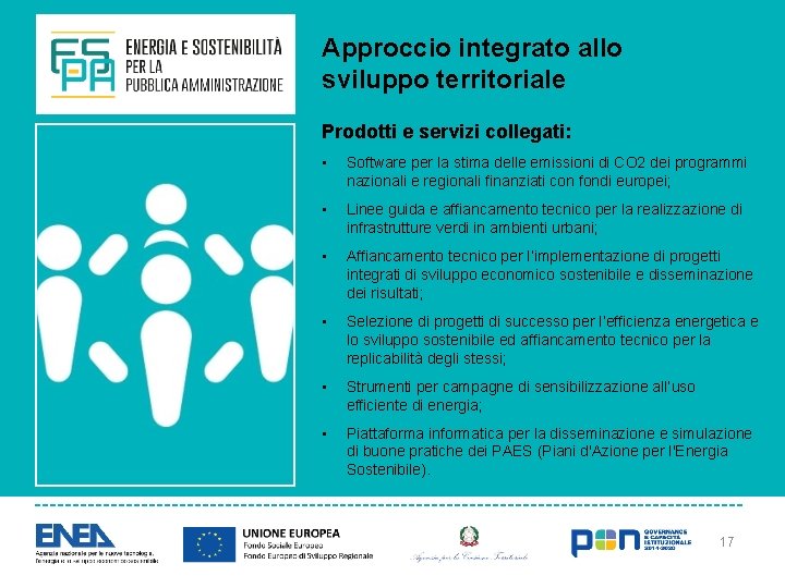 Approccio integrato allo sviluppo territoriale Prodotti e servizi collegati: • Software per la stima