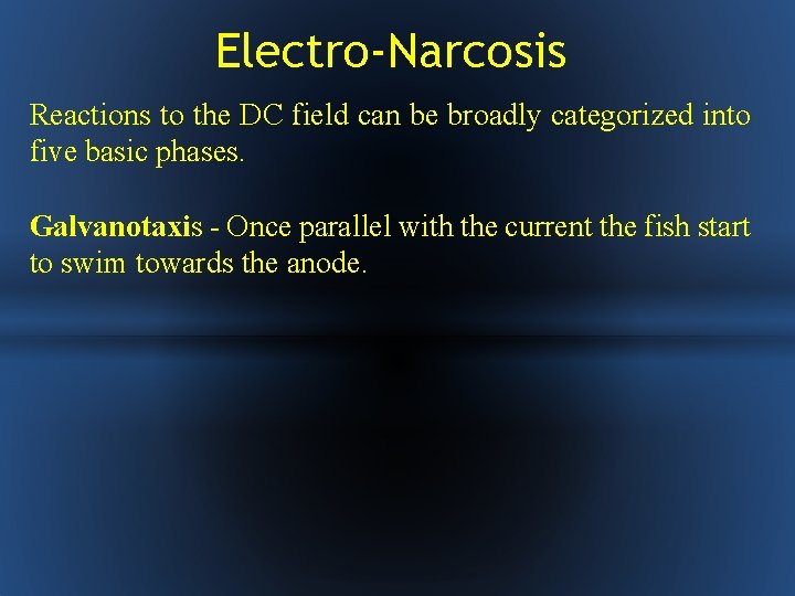 Electro-Narcosis Reactions to the DC field can be broadly categorized into five basic phases.