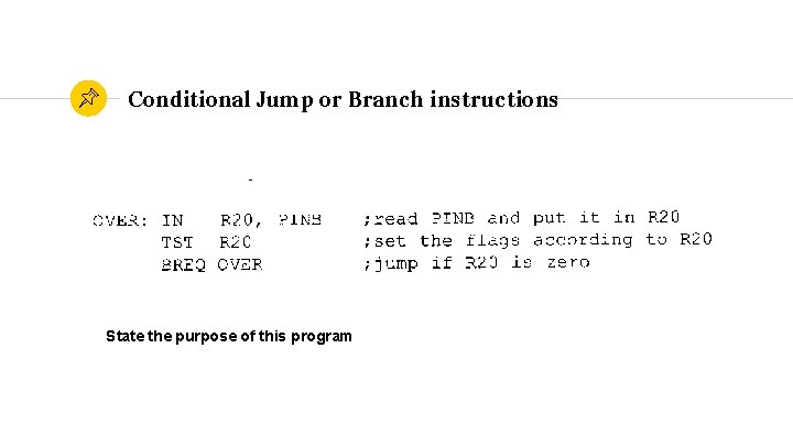 Conditional Jump or Branch instructions State the purpose of this program 