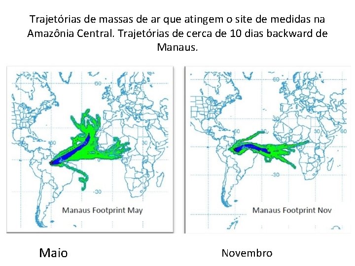 Trajetórias de massas de ar que atingem o site de medidas na Amazônia Central.