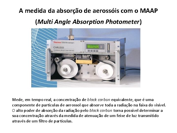A medida da absorção de aerossóis com o MAAP (Multi Angle Absorption Photometer) Mede,