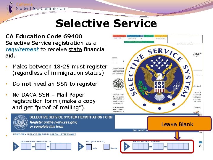 California Student Aid Commission Selective Service CA Education Code 69400 Selective Service registration as