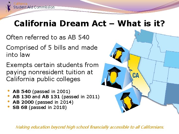 California Student Aid Commission California Dream Act – What is it? Often referred to