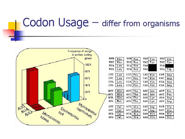 Codon Usage – differ from organisms 