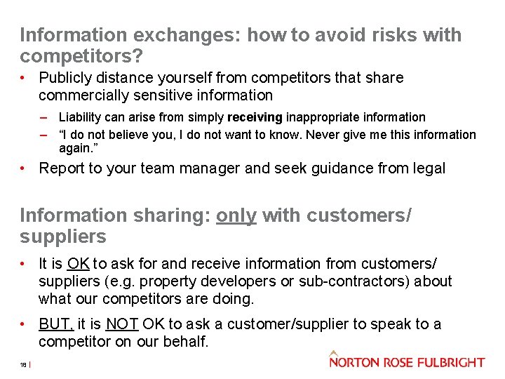 Information exchanges: how to avoid risks with competitors? • Publicly distance yourself from competitors