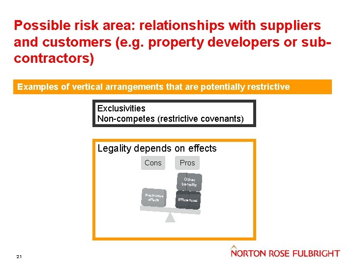 Possible risk area: relationships with suppliers and customers (e. g. property developers or subcontractors)