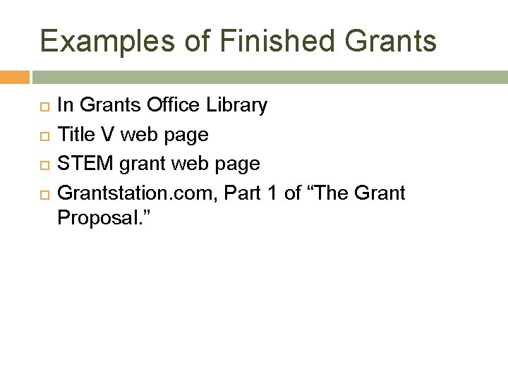 Examples of Finished Grants In Grants Office Library Title V web page STEM grant