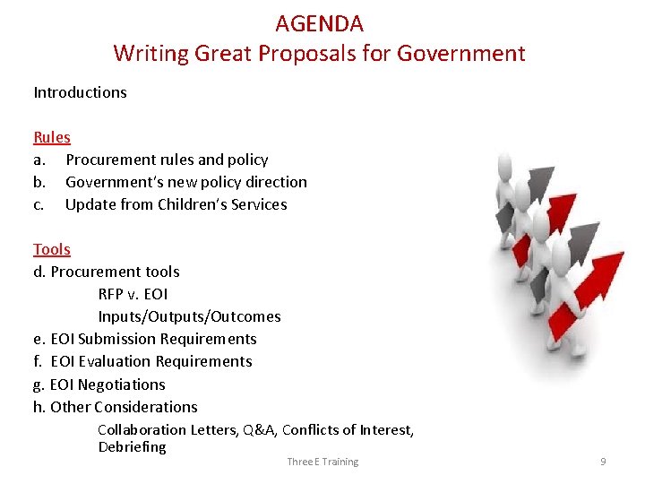 AGENDA Writing Great Proposals for Government Introductions Rules a. Procurement rules and policy b.