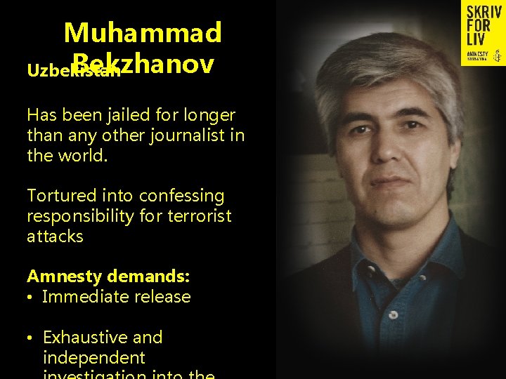 Muhammad Bekzhanov Uzbekistan Has been jailed for longer than any other journalist in the