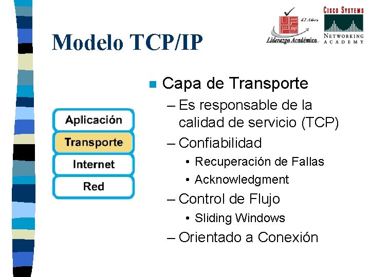 Modelo TCP/IP n Capa de Transporte – Es responsable de la calidad de servicio