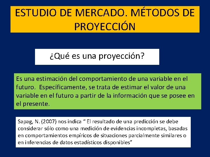 ESTUDIO DE MERCADO. MÉTODOS DE PROYECCIÓN ¿Qué es una proyección? Es una estimación del