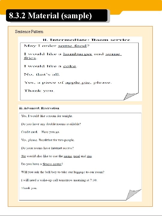 8. 3. 2 Material (sample) Sentence Pattern 