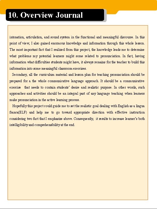 10. Overview Journal intonation, articulation, and sound system in the functional and meaningful discourse.