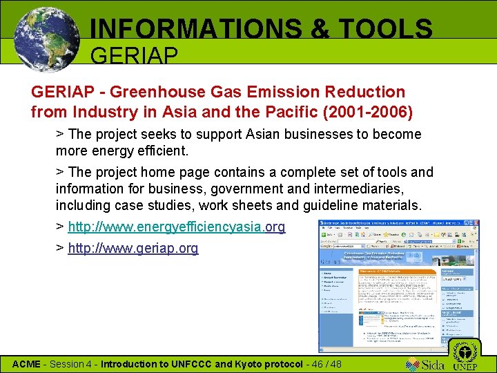 INFORMATIONS & TOOLS GERIAP - Greenhouse Gas Emission Reduction from Industry in Asia and