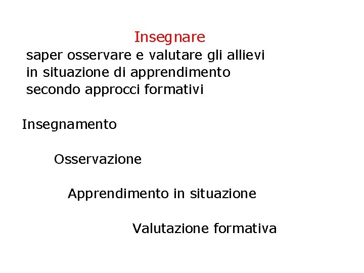 Insegnare saper osservare e valutare gli allievi in situazione di apprendimento secondo approcci formativi Insegnare saper osservare e valutare gli allievi in situazione di apprendimento secondo approcci formativi