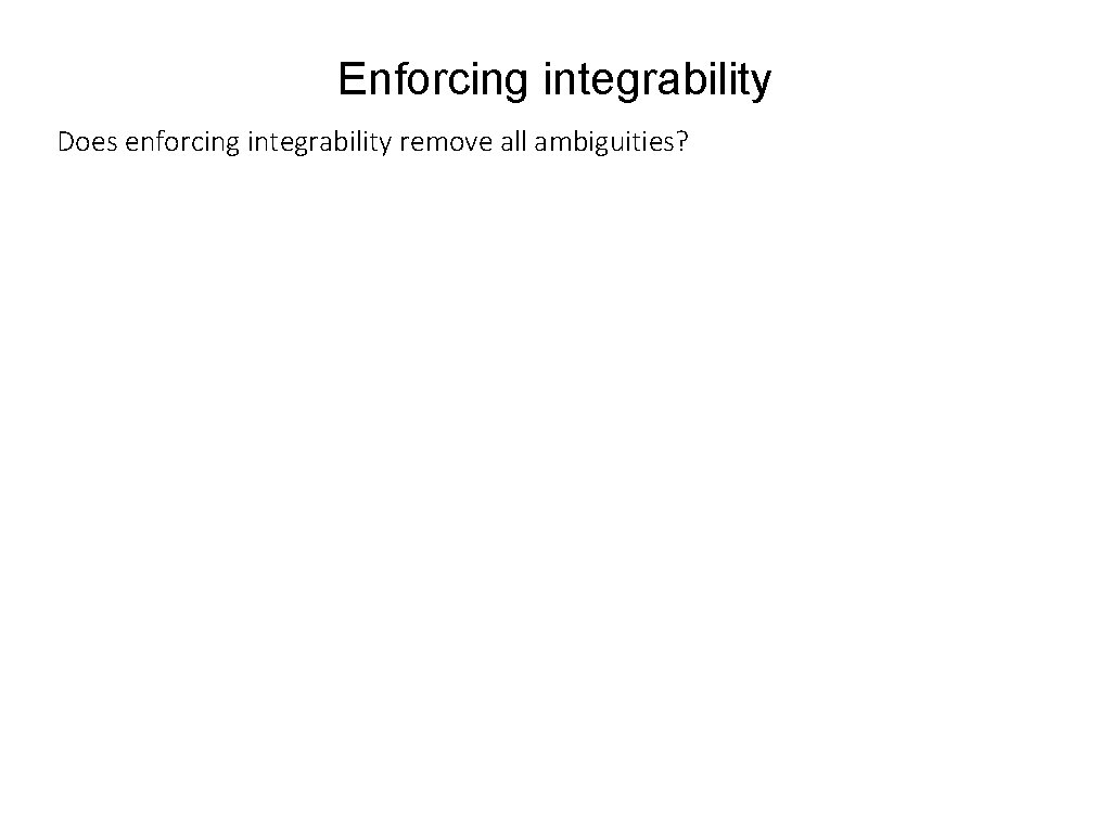 Enforcing integrability Does enforcing integrability remove all ambiguities? 