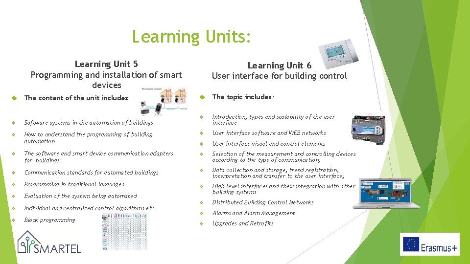 Learning Units: Learning Unit 5 Programming and installation of smart devices Learning Unit 6