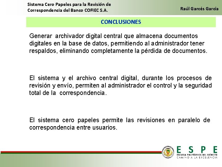 Sistema Cero Papeles para la Revisión de Correspondencia del Banco COFIEC S. A. Raúl