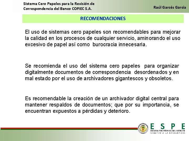 Sistema Cero Papeles para la Revisión de Correspondencia del Banco COFIEC S. A. Raúl