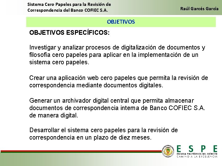 Sistema Cero Papeles para la Revisión de Correspondencia del Banco COFIEC S. A. Raúl